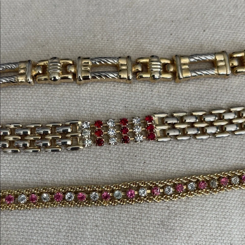 Vintage  Gold-tone and Red Women's 3 Bracelet Set
